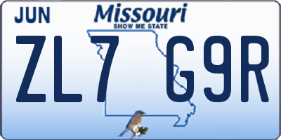 MO license plate ZL7G9R