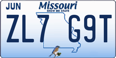 MO license plate ZL7G9T