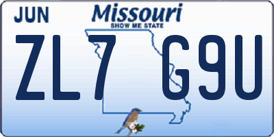 MO license plate ZL7G9U