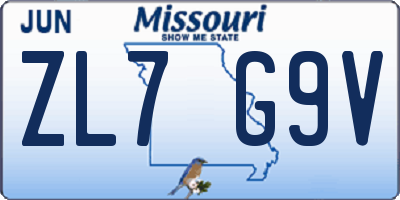 MO license plate ZL7G9V