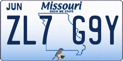 MO license plate ZL7G9Y