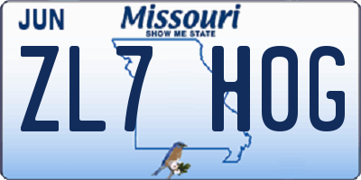 MO license plate ZL7H0G