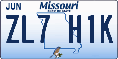 MO license plate ZL7H1K