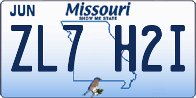 MO license plate ZL7H2I