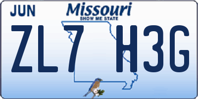 MO license plate ZL7H3G