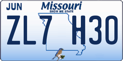 MO license plate ZL7H3O