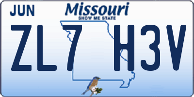 MO license plate ZL7H3V