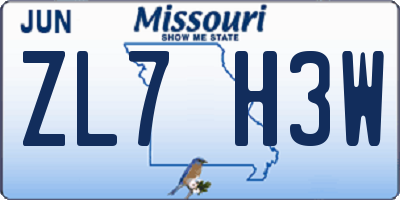 MO license plate ZL7H3W