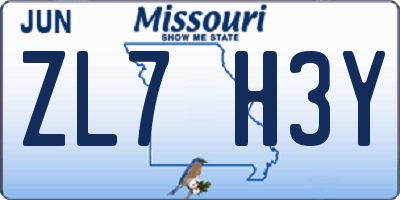 MO license plate ZL7H3Y