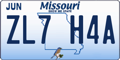 MO license plate ZL7H4A