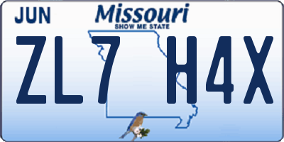 MO license plate ZL7H4X