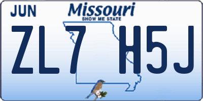 MO license plate ZL7H5J