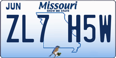 MO license plate ZL7H5W