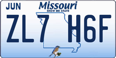 MO license plate ZL7H6F