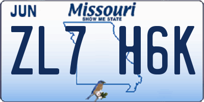 MO license plate ZL7H6K