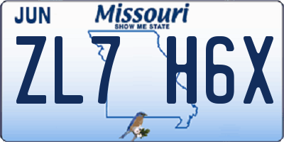 MO license plate ZL7H6X