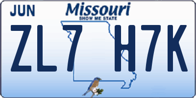 MO license plate ZL7H7K