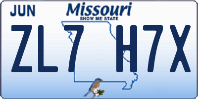 MO license plate ZL7H7X