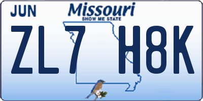 MO license plate ZL7H8K