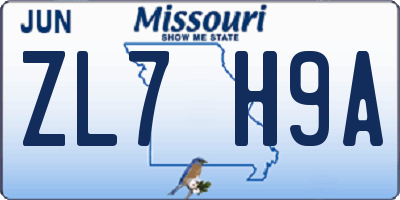 MO license plate ZL7H9A