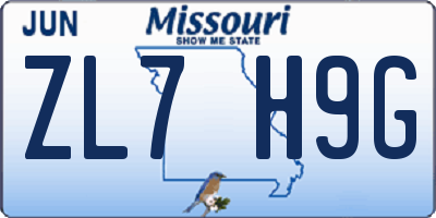 MO license plate ZL7H9G