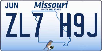 MO license plate ZL7H9J
