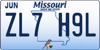 MO license plate ZL7H9L