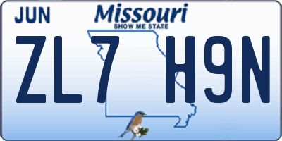 MO license plate ZL7H9N