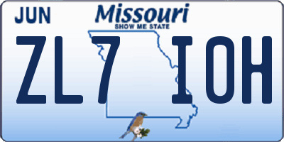 MO license plate ZL7I0H