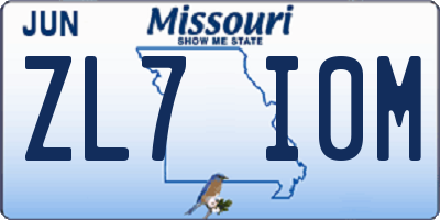 MO license plate ZL7I0M