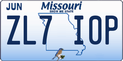 MO license plate ZL7I0P