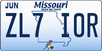 MO license plate ZL7I0R