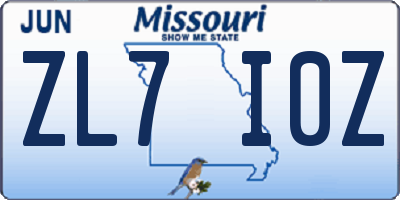 MO license plate ZL7I0Z