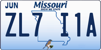 MO license plate ZL7I1A