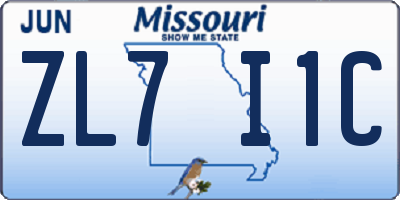 MO license plate ZL7I1C