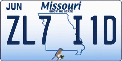 MO license plate ZL7I1D