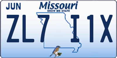 MO license plate ZL7I1X