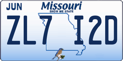 MO license plate ZL7I2D