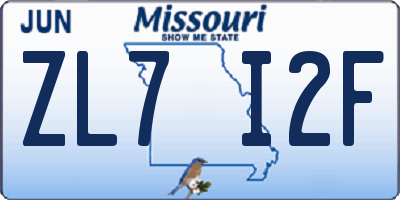 MO license plate ZL7I2F