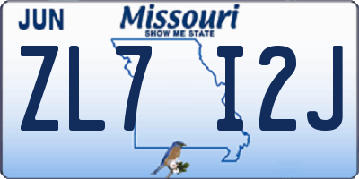 MO license plate ZL7I2J