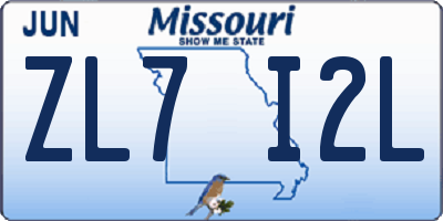 MO license plate ZL7I2L