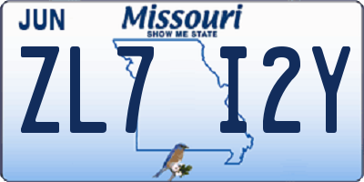 MO license plate ZL7I2Y