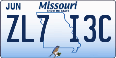 MO license plate ZL7I3C