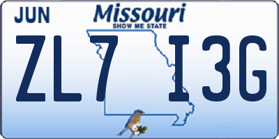 MO license plate ZL7I3G