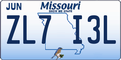 MO license plate ZL7I3L