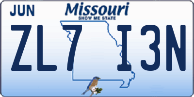 MO license plate ZL7I3N