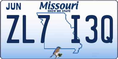 MO license plate ZL7I3Q