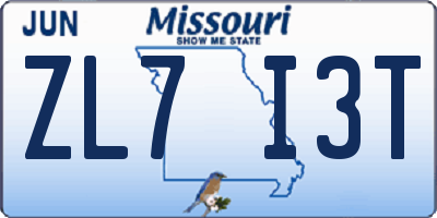MO license plate ZL7I3T