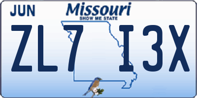 MO license plate ZL7I3X