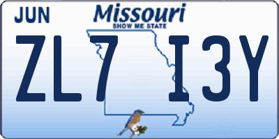 MO license plate ZL7I3Y